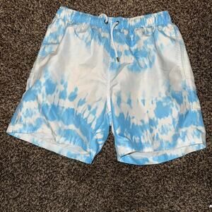 Blue and White Tie-Dye Swim Shorts